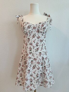 Bridge White Floral Tie Strap Mini Dress Petite Medium Cottagecore
